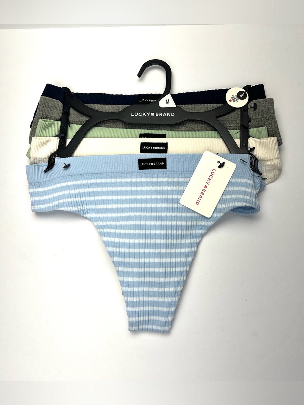 Lucky Brand 5pk Seamless Ribbed Thongs Panties Underwear Size M Nylon Polyester